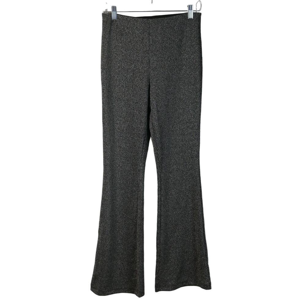 Old Navy Pants Womens Small High Rise Flared Knit Black Silver Metallic Sparkle